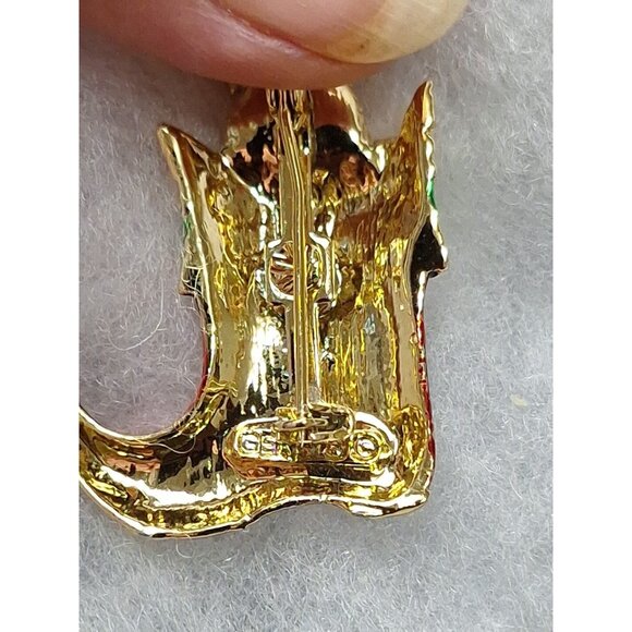 Vintage Gerry's Gold Tone Red Enamel Poodle Dog Christmas Stocking Brooch Pin - Picture 4 of 7